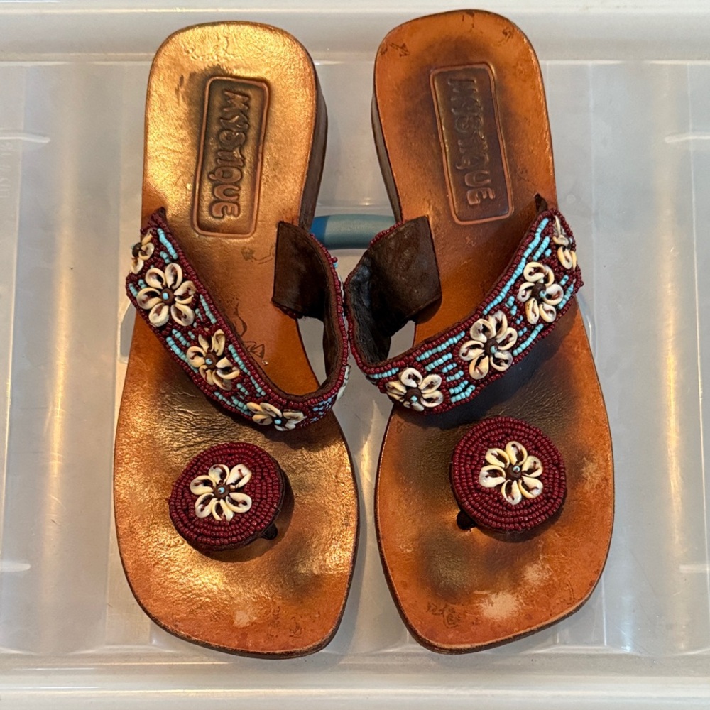 Mystique Boutique Beaded Brown Sandals